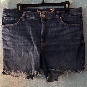 Seven7 Dark Blue Frayed Hem Shorts